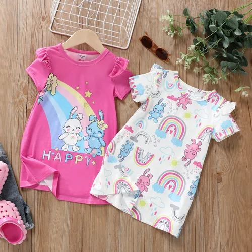 Kleinkind / Kind Mädchen Tier Print Flatterärmel Kleid Pyjama
