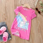 Enfant en bas âge/Kid Girl Animal Print Flutter Sleeve Dress Pyjama Rose Vif