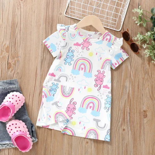 Kleinkind / Kind Mädchen Tier Print Flatterärmel Kleid Pyjama