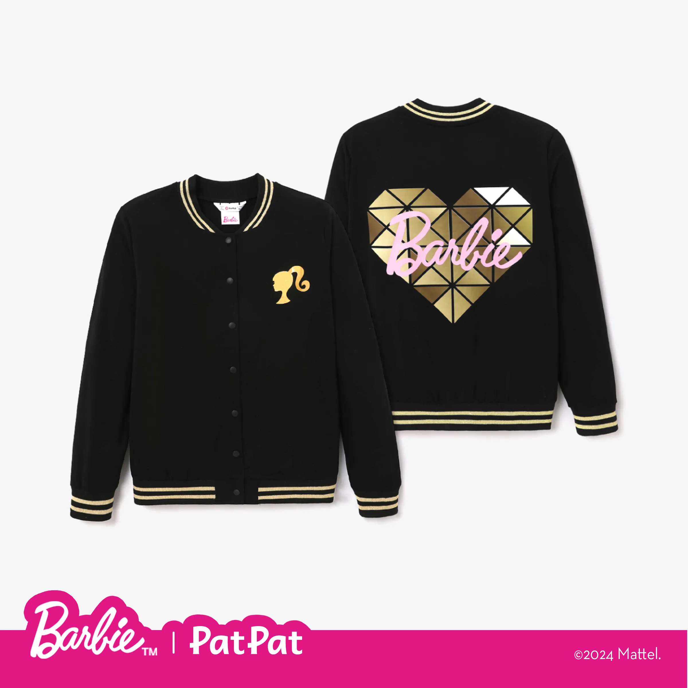 Barbie Mommy and Me 94% Cotton Heart Print Striped Long-sleeve Snap Button Sweatshirt