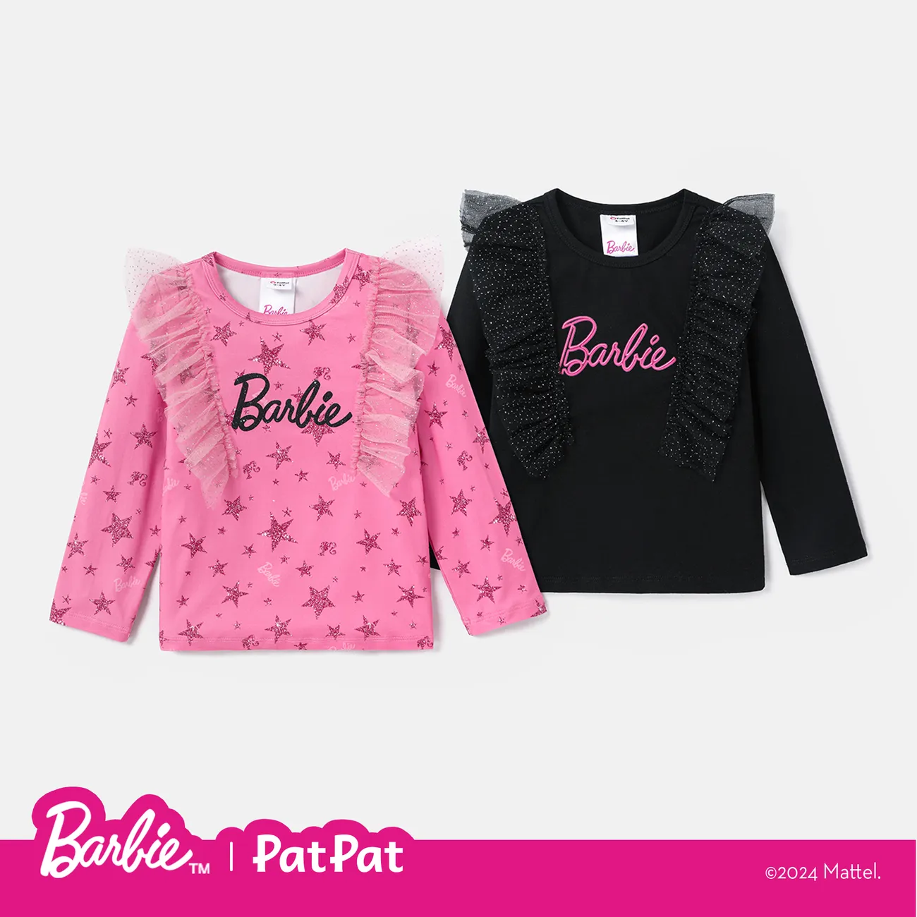 Barbie Criança Menina Extremidades franzidas Infantil Manga comprida T-shirts Rosa big image 1