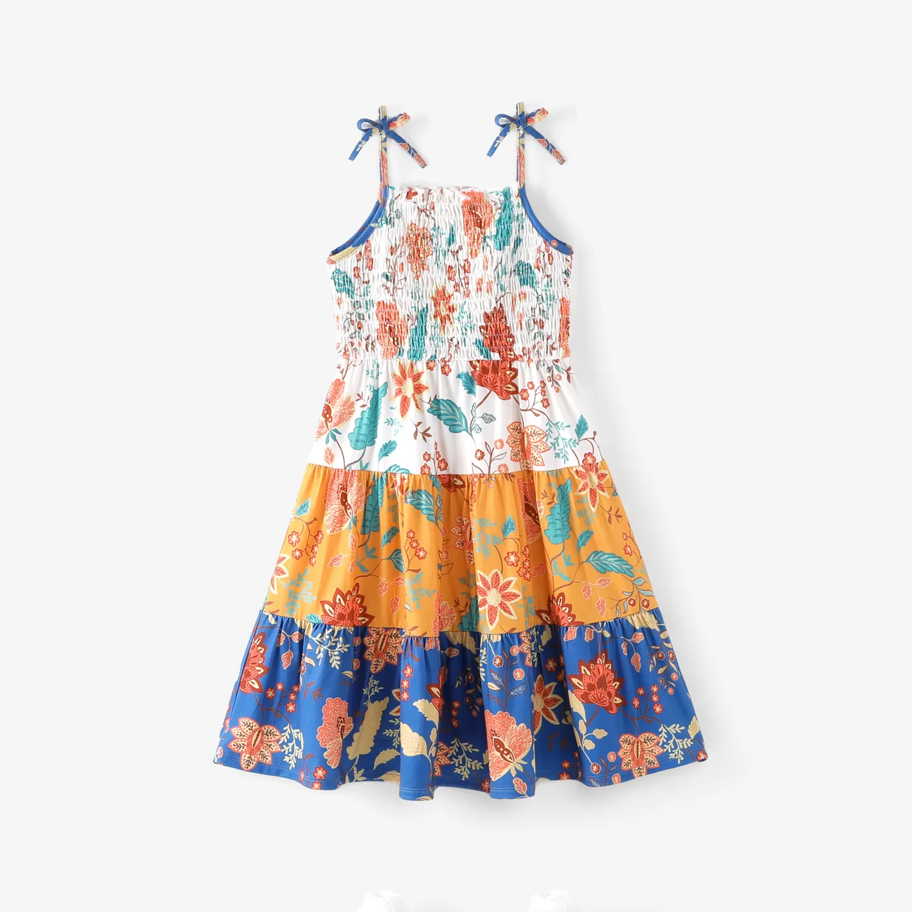 Kid Girl Bohemia Ethnic＆Floral Print Multilayers Cami Dress Multicolour-1 big image 1