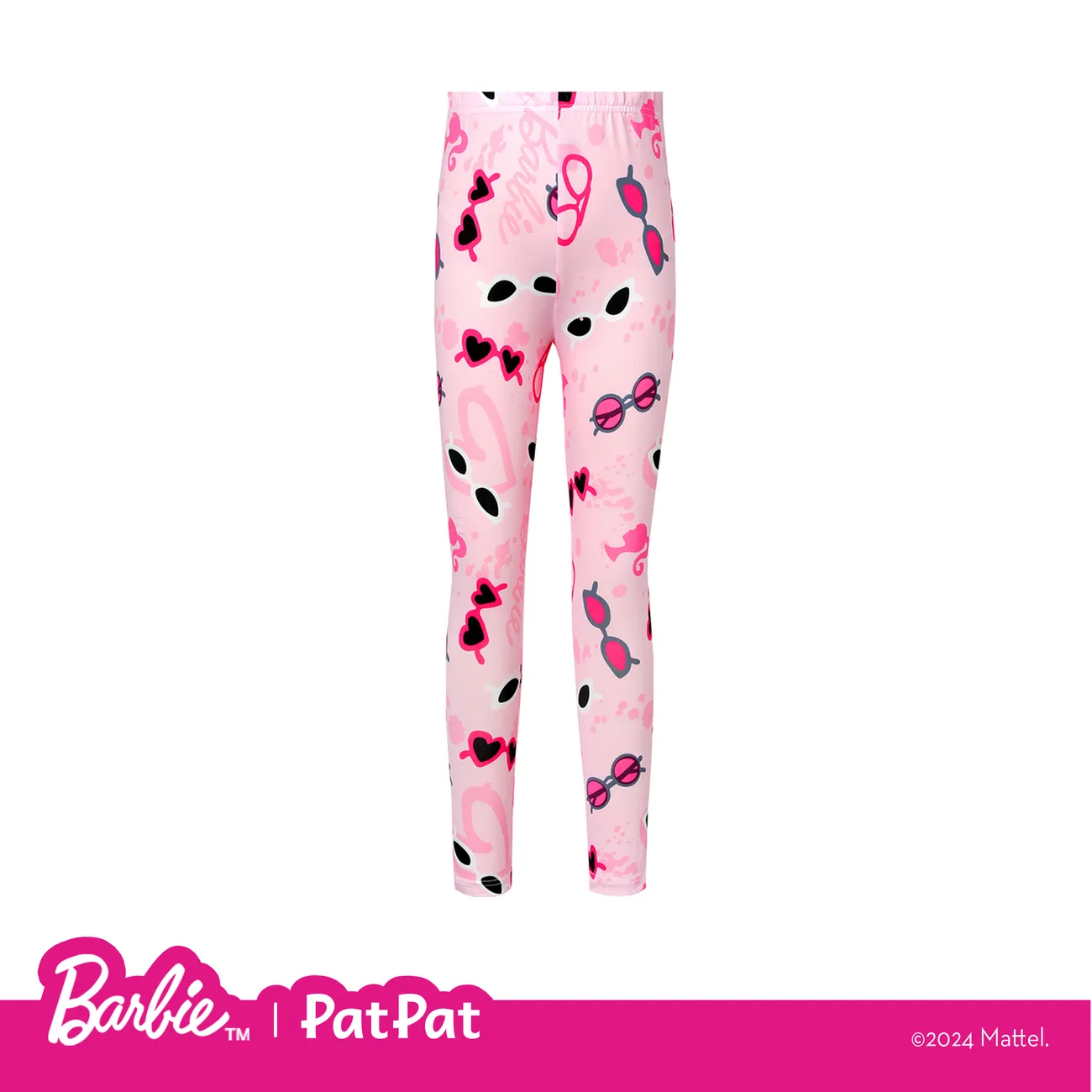 Barbie Kid Girl Letter/Glasses Print/Houndstooth Elasticized Leggings  Pink big image 1
