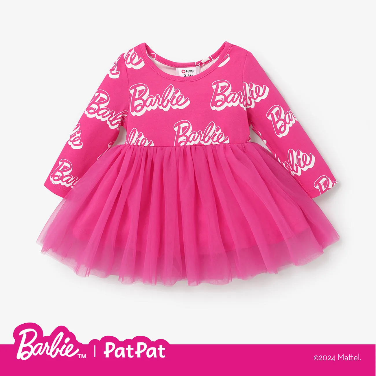 Barbie Pascua Bebé Costura de tela Dulce Manga larga Vestido Roseo big image 1