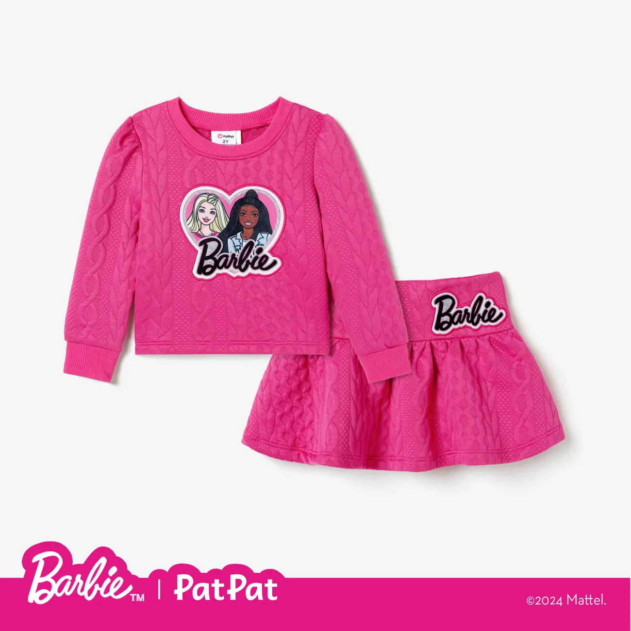 Barbie Toddler Girl Heart print Allover Letter Print Long-sleeve Top and Skirt Set  PINK-1 big image 1