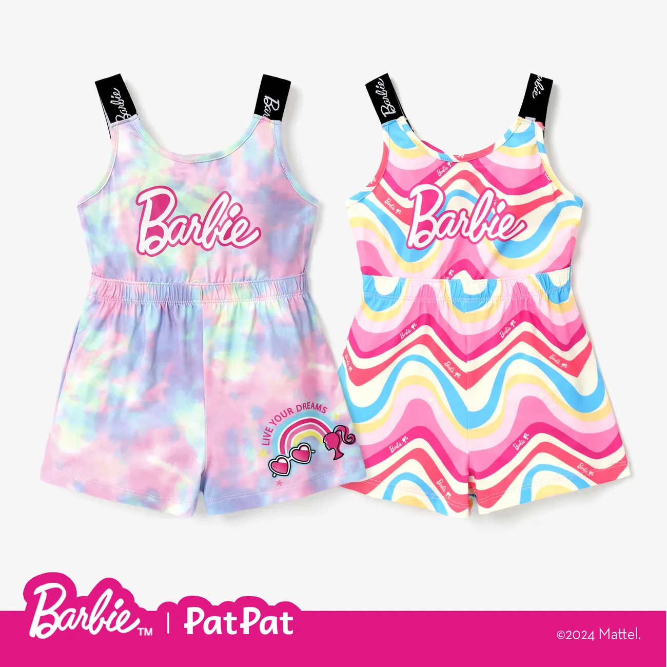 Barbie Toddler/Kid Girl Tyedyed Colorful Pattern with Classic Logo Print Jumpsuit Multi-color big image 1