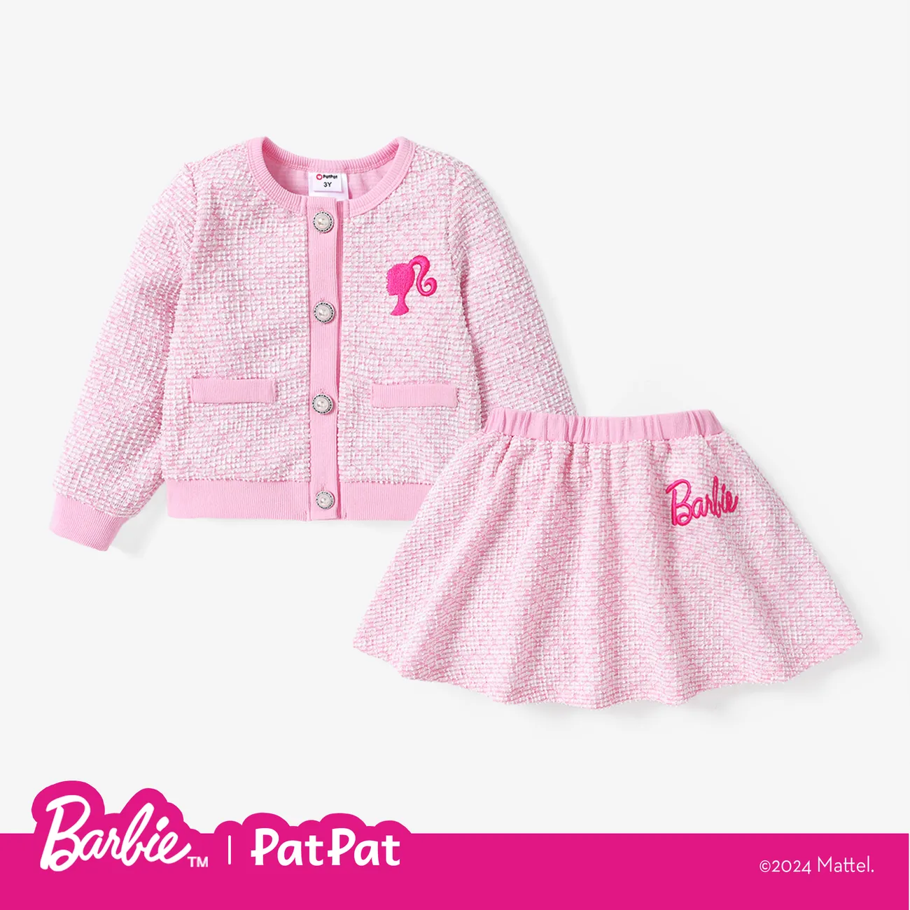 Barbie IP Menina Botão Bonito Fato saia e casaco Rosa big image 1
