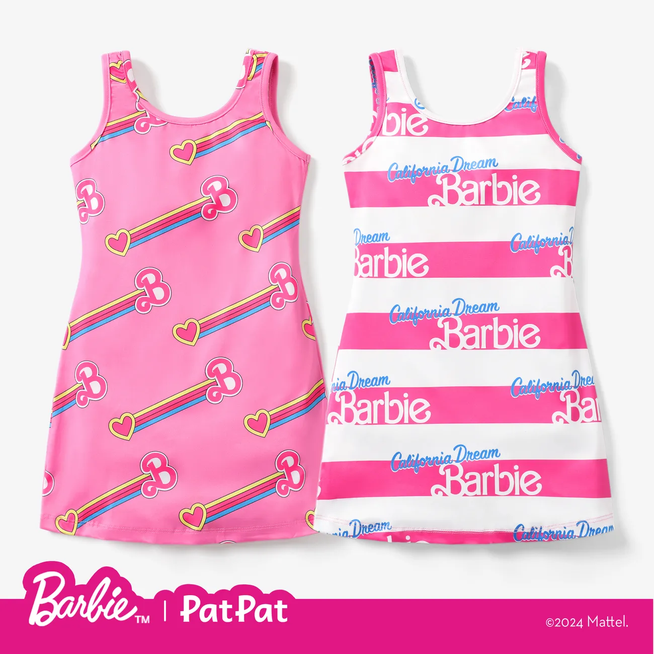 Barbie Toddler/Kid Girl Mother's Day Classic Barbie Letter and Heart Allover Print Dress Pink big image 1