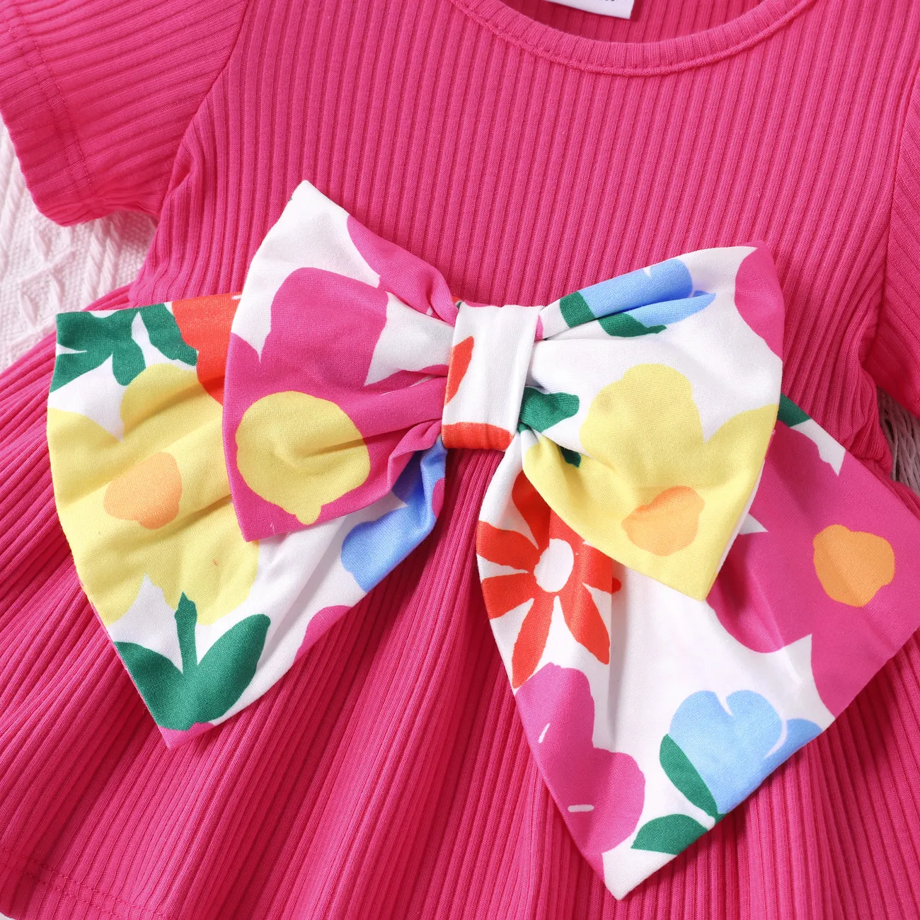 Baby Girl 2pcs Bowknot Design Tee and Floral Print Leggings Set Roseo big image 1