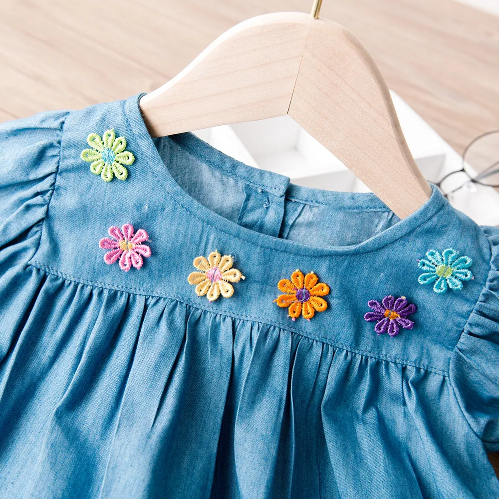 Baby / Toddler Cutie Embroidered Floral Dress Blue big image 1