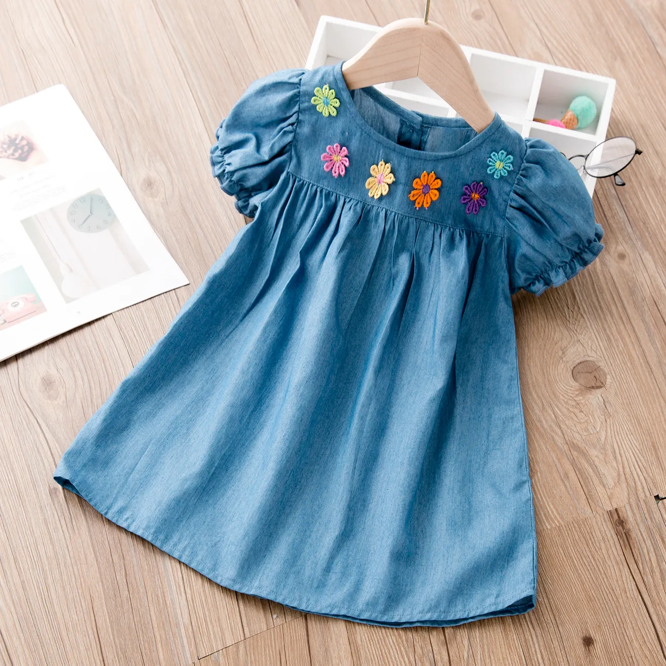 Ostern Kleinkinder Mädchen Hypertaktil Lässig Große Blume Kleider blau big image 1