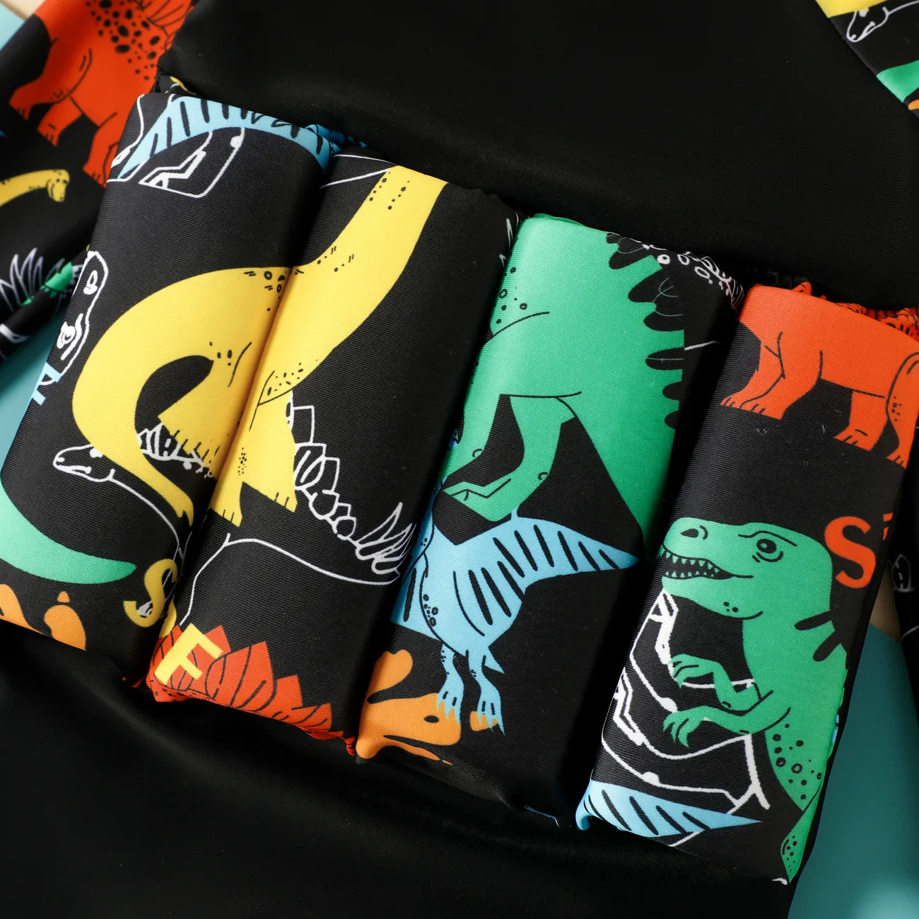 Boy's Dinosaur Long Sleeve Swimsuit - Polyester/Spandex Fabric Stitching Black big image 1