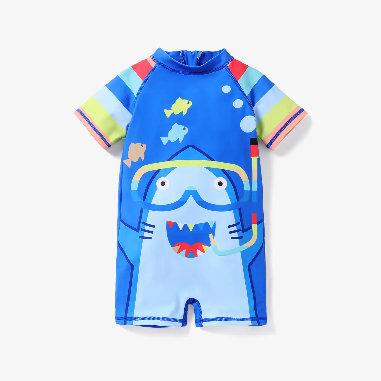 Niño pequeño Chico Cuello levantado Infantil Tiburón Trajes de baño Azul big image 1