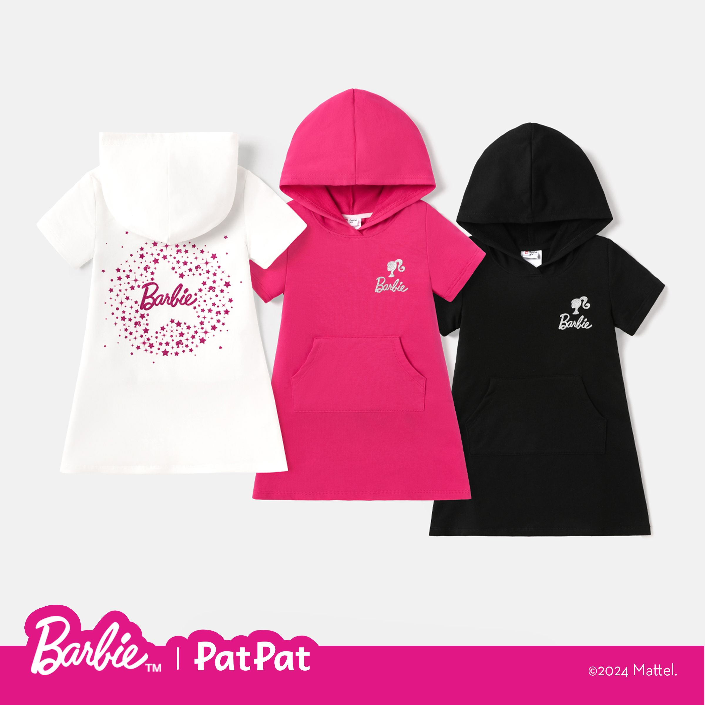 

Barbie Toddler/Kid Girl Pocket Design Hooded Cotton Short-sleeve Dress