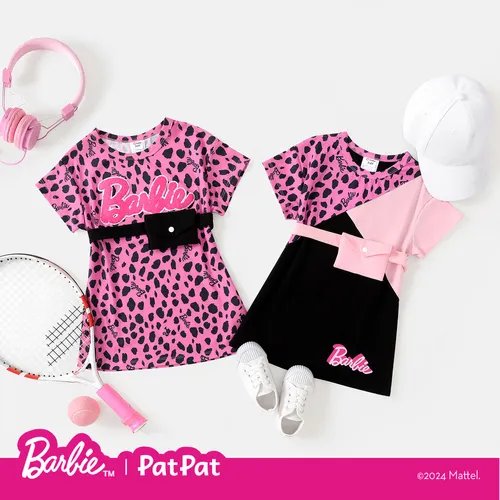 باربي طفل / طفل فتاة ليوبارد / طباعة ملونة نايا™ فستان قصير الأكمام مع فاني باك