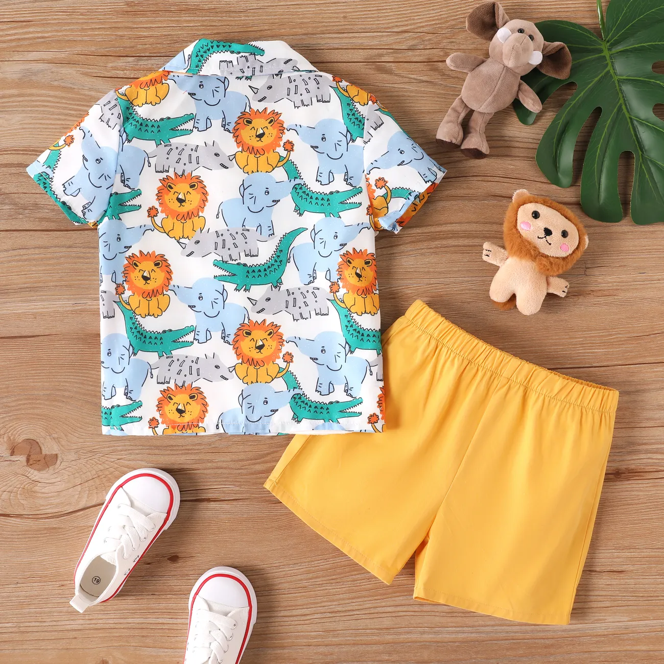 Toddler Boy 2pcs Animal Pattern Bowknot Shirt and Shorts Set Yellow big image 1