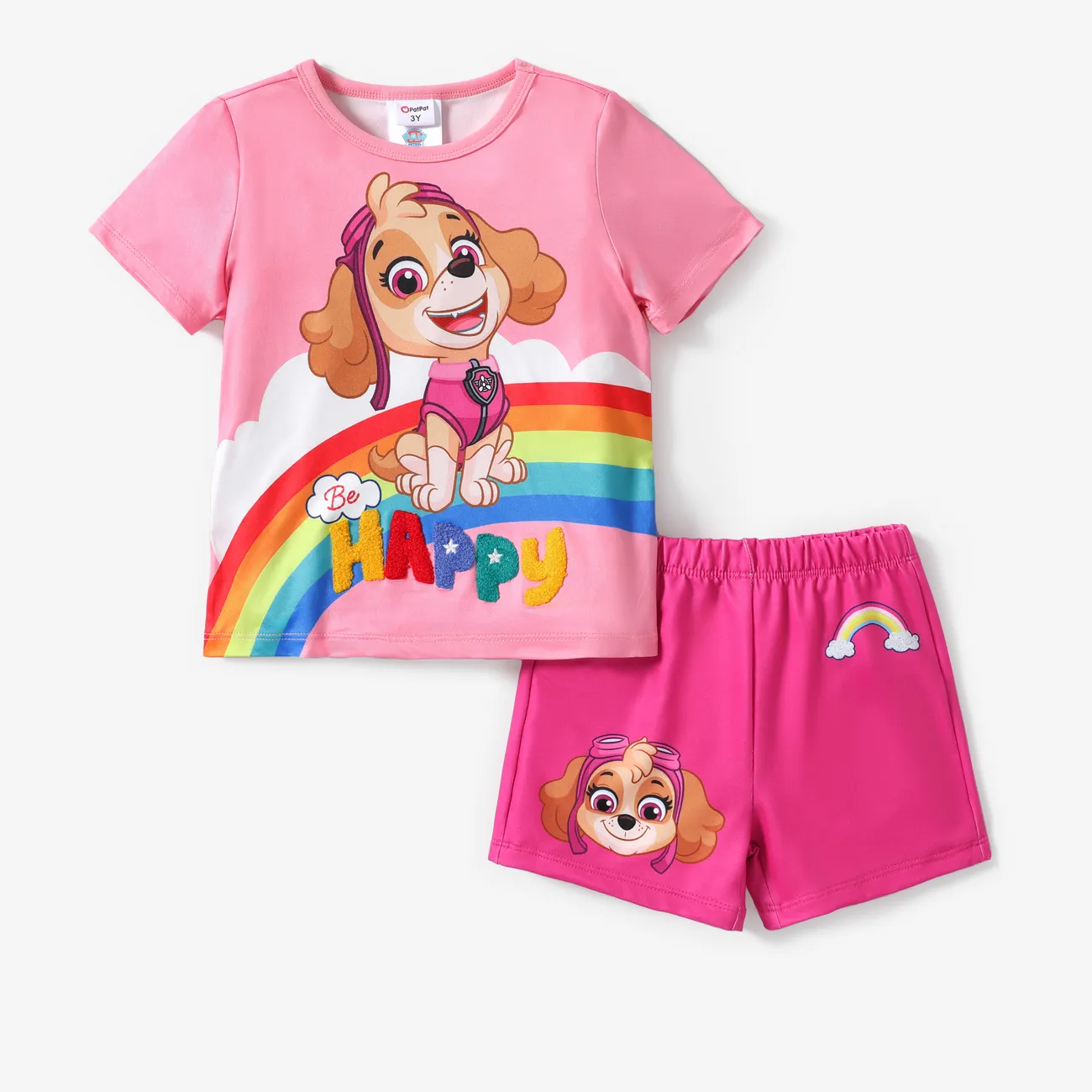 PAW Patrol Toddler Girls/Boys 2pcs Character Rainbow Print T-shirt with Shorts Sporty Set Pink big image 1