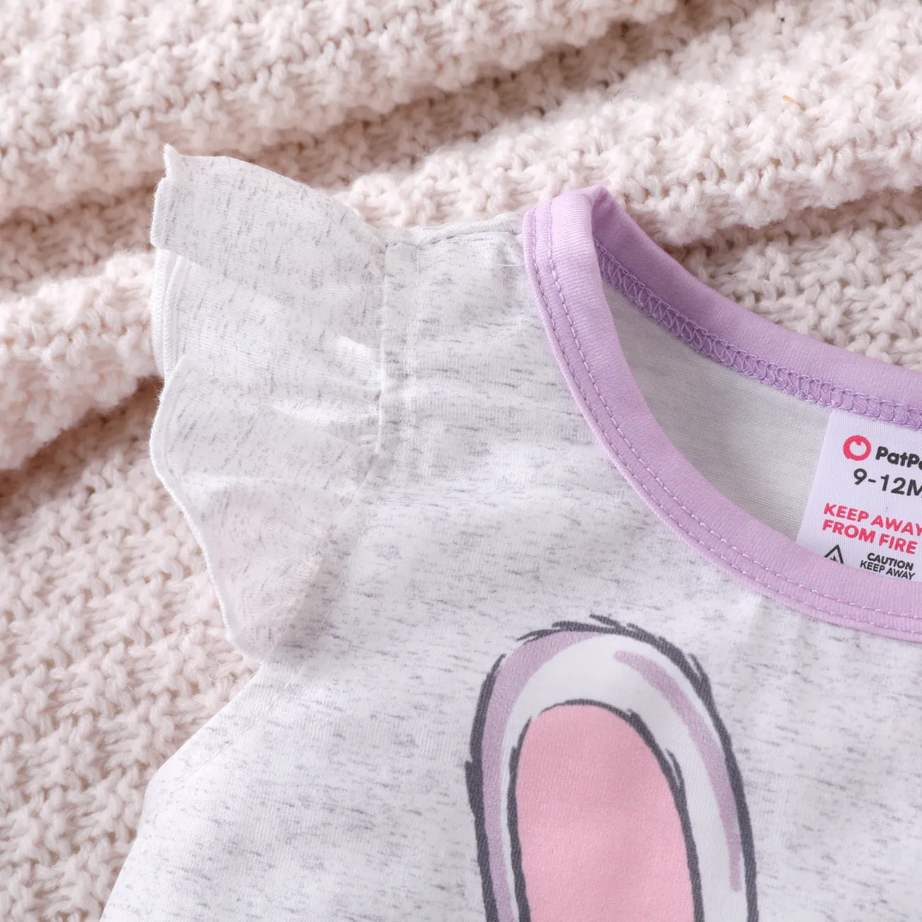 Baby/Toddler Girl 2pcs Rabbit Print Tee and Shorts Pajama Set Light Purple big image 1