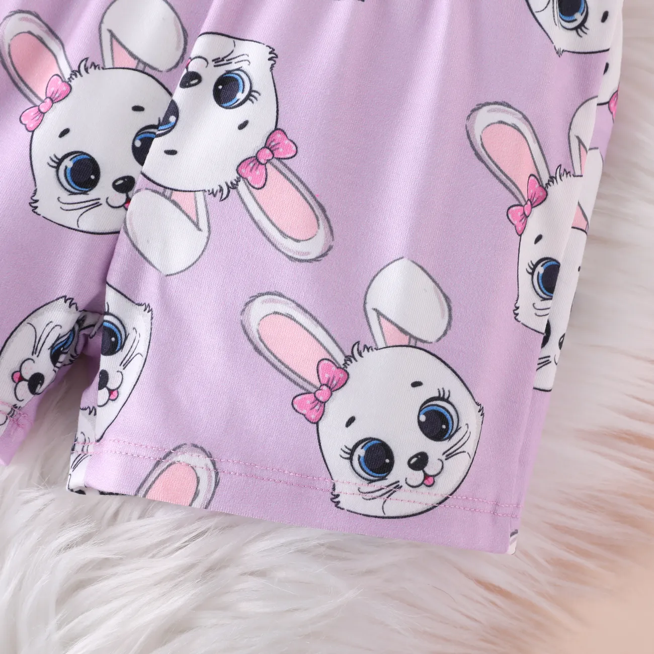 Baby/Toddler Girl 2pcs Rabbit Print Tee and Shorts Pajama Set Light Purple big image 1