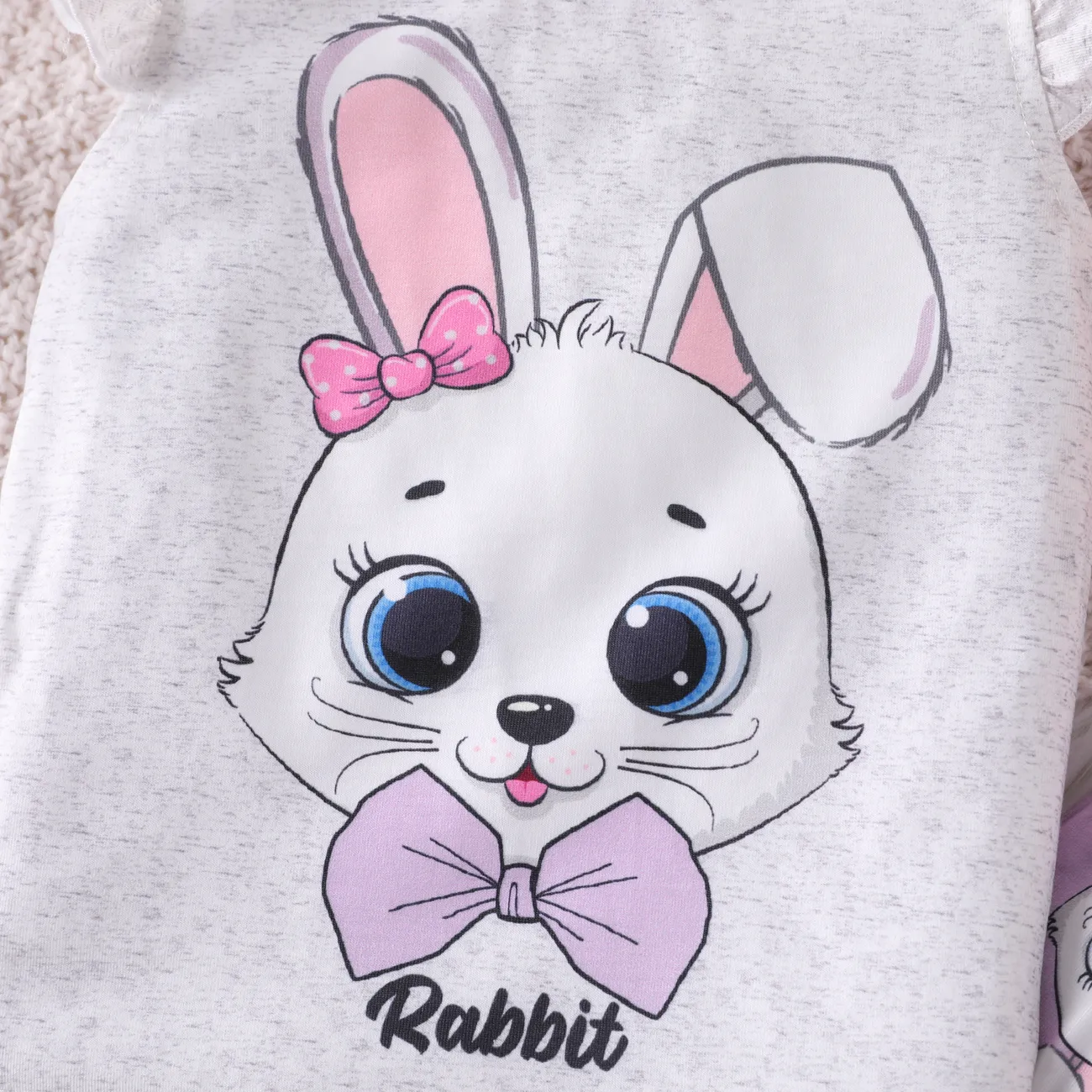 嬰兒/幼兒女孩 2 件兔印花 T 恤和短褲睡衣套裝 淺紫 big image 1