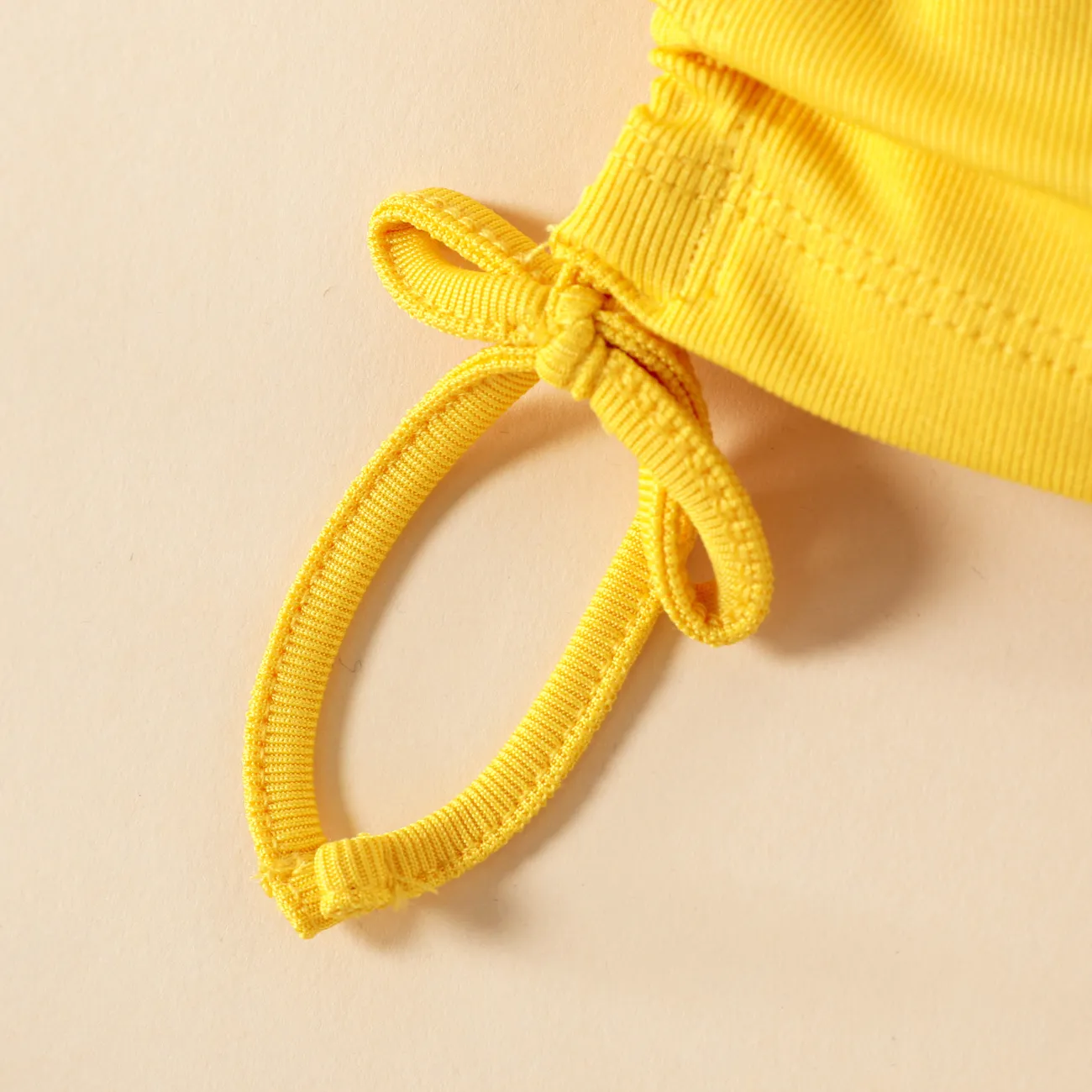 大童 女 拉繩 純色 無袖 T恤 黃色 big image 1