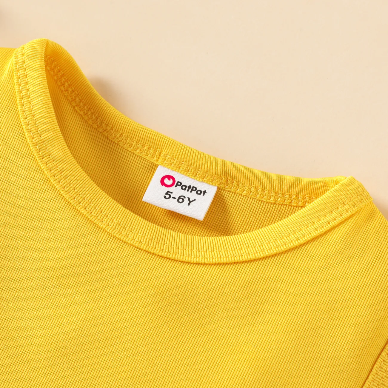 Girl's Basic Sleeveless Drawstring Tight T-Shirt in Polyester-Spandex Blend Yellow big image 1