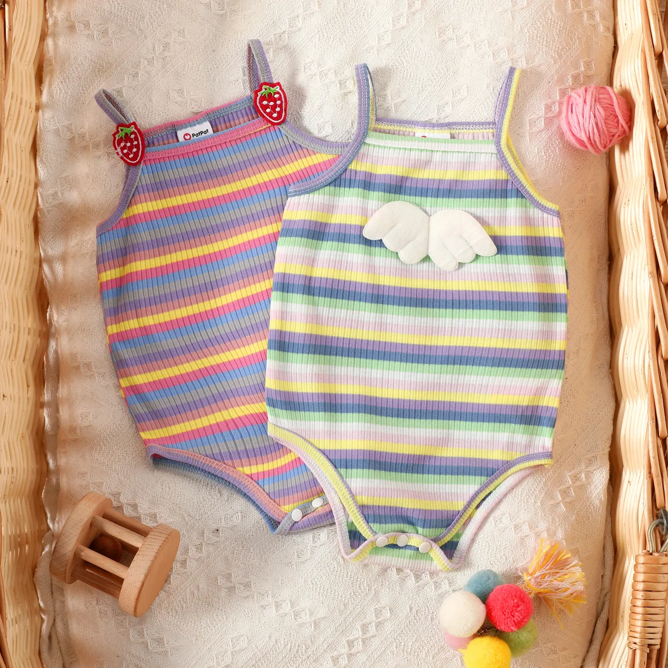 Baby Girl Hyper-Tactile 3D Design Colorful Stripe Romper  Pink big image 1