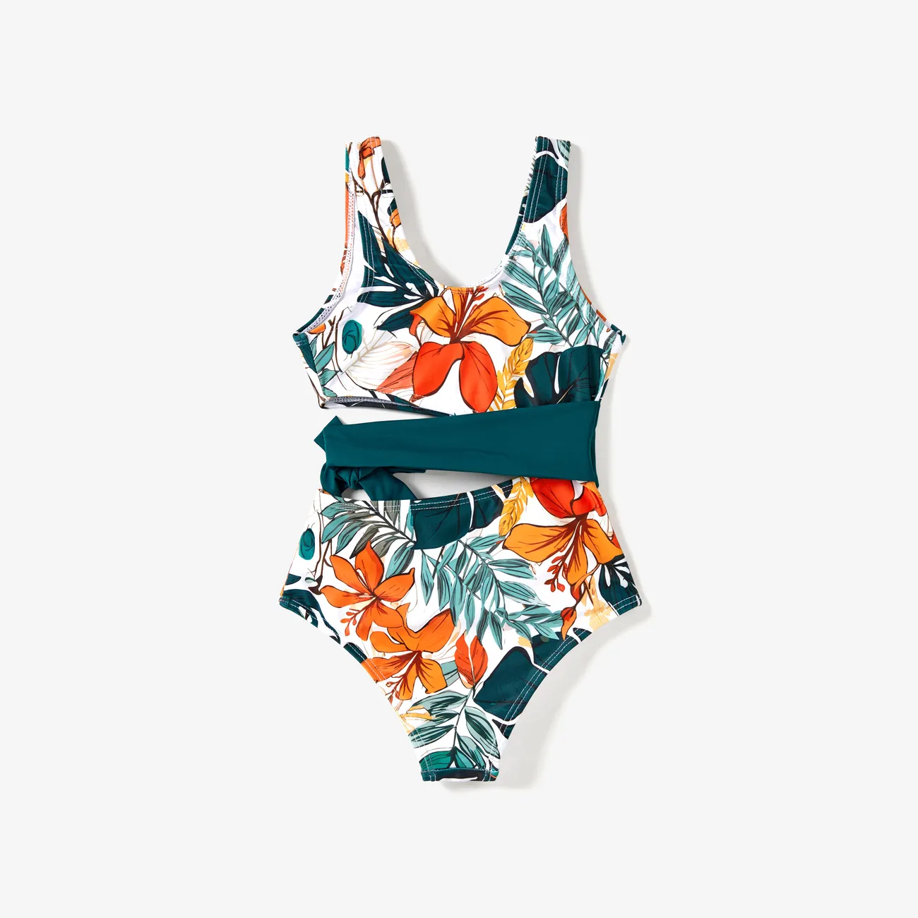 Tropical Family Swimwear Set - 2 Pieces Unisex Casual Plants and Floral Color block big image 1
