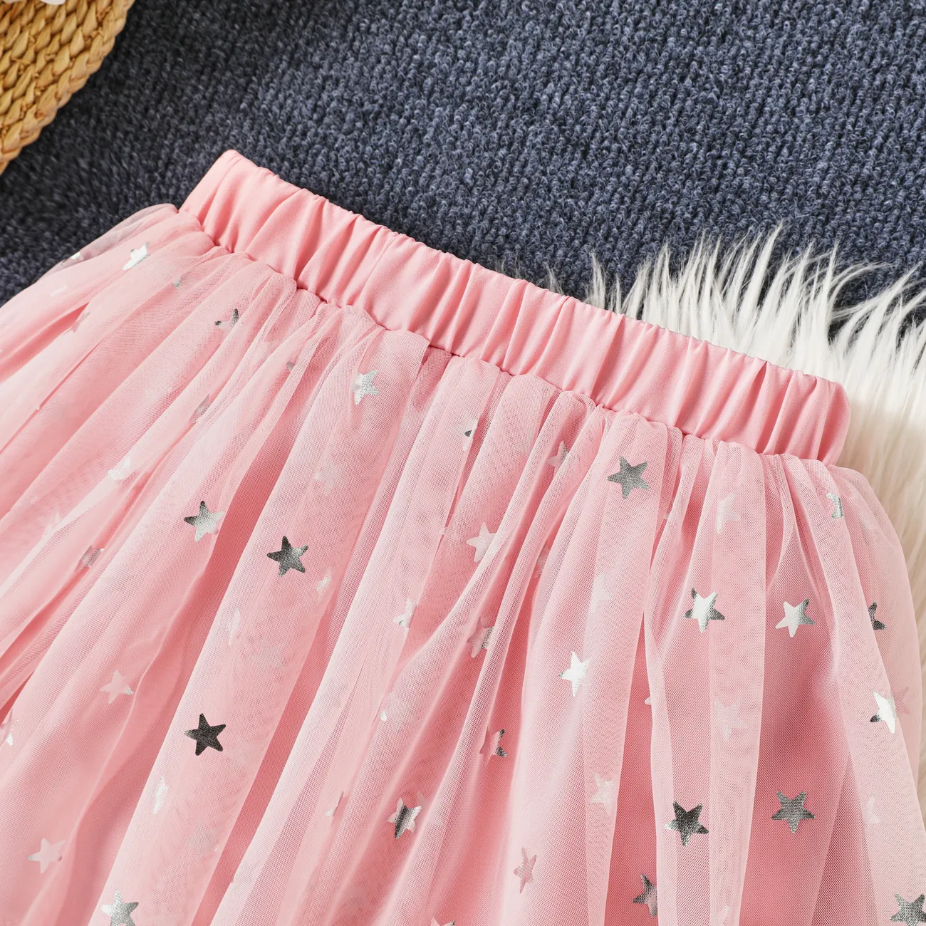 Sweet Oversized Multi-layered Stars Skirt for Girls - 100% Polyester Pink big image 1