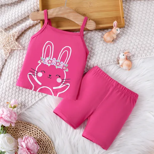 Baby-/Kleinkindmädchen 2-teiliges Bambusfaser-Kaninchen-Print-Hemd- und Shorts-Pyjama-Set