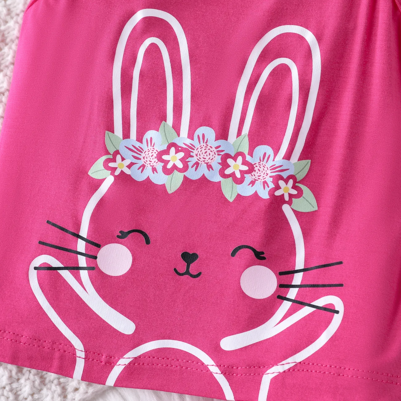 Bebé / Niña pequeña 2pcs Bamboo Fiber Rabbit Print Camisole and Shorts Pajama Set Roseo big image 1