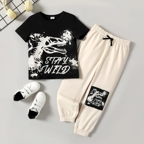 Kid Boy 2pcs 恐龍圖案 T 恤和褲子套裝