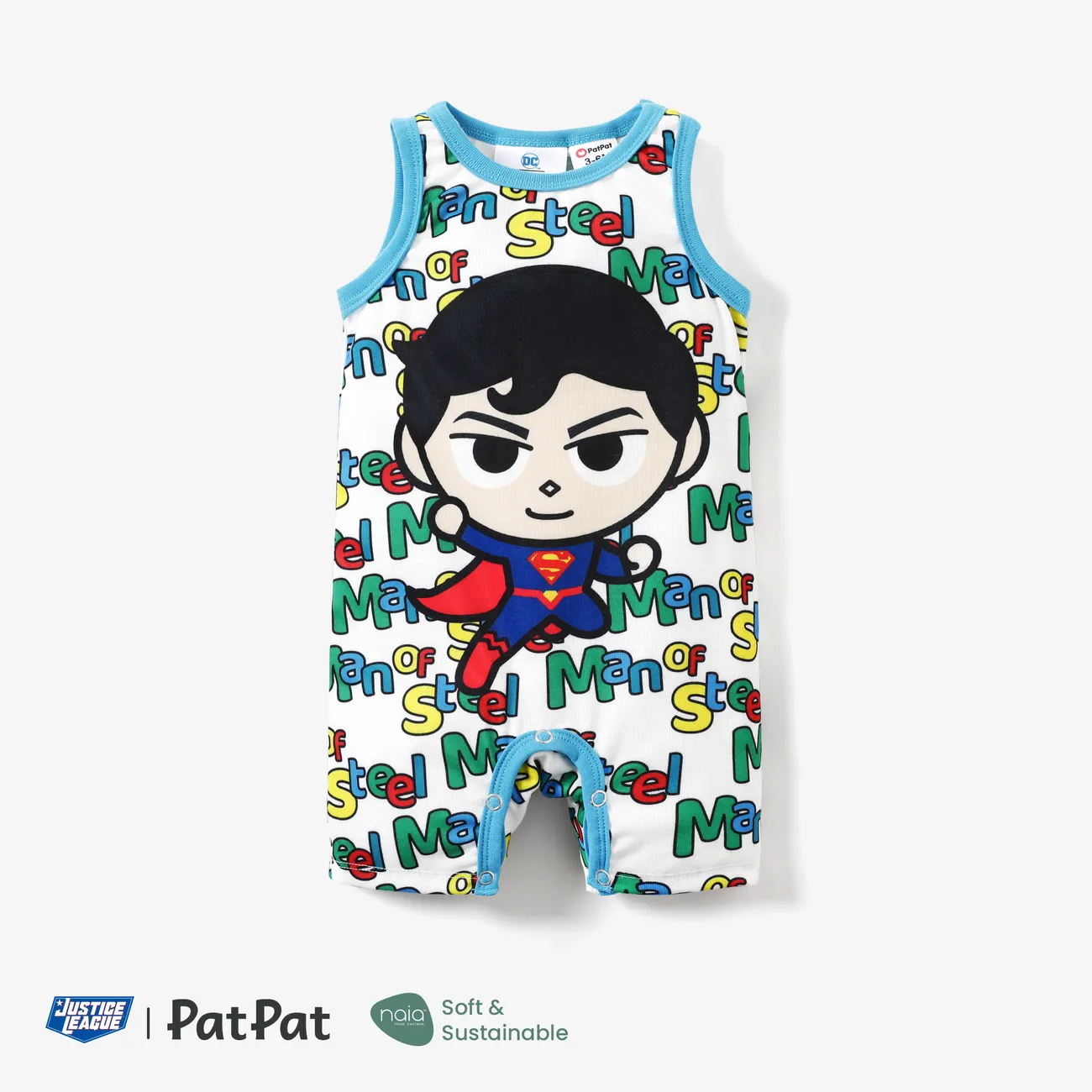 Justice League 1pc Baby Boy Naia™ Superman/Batman Print with Slogan All-over Jumpsuit White big image 1