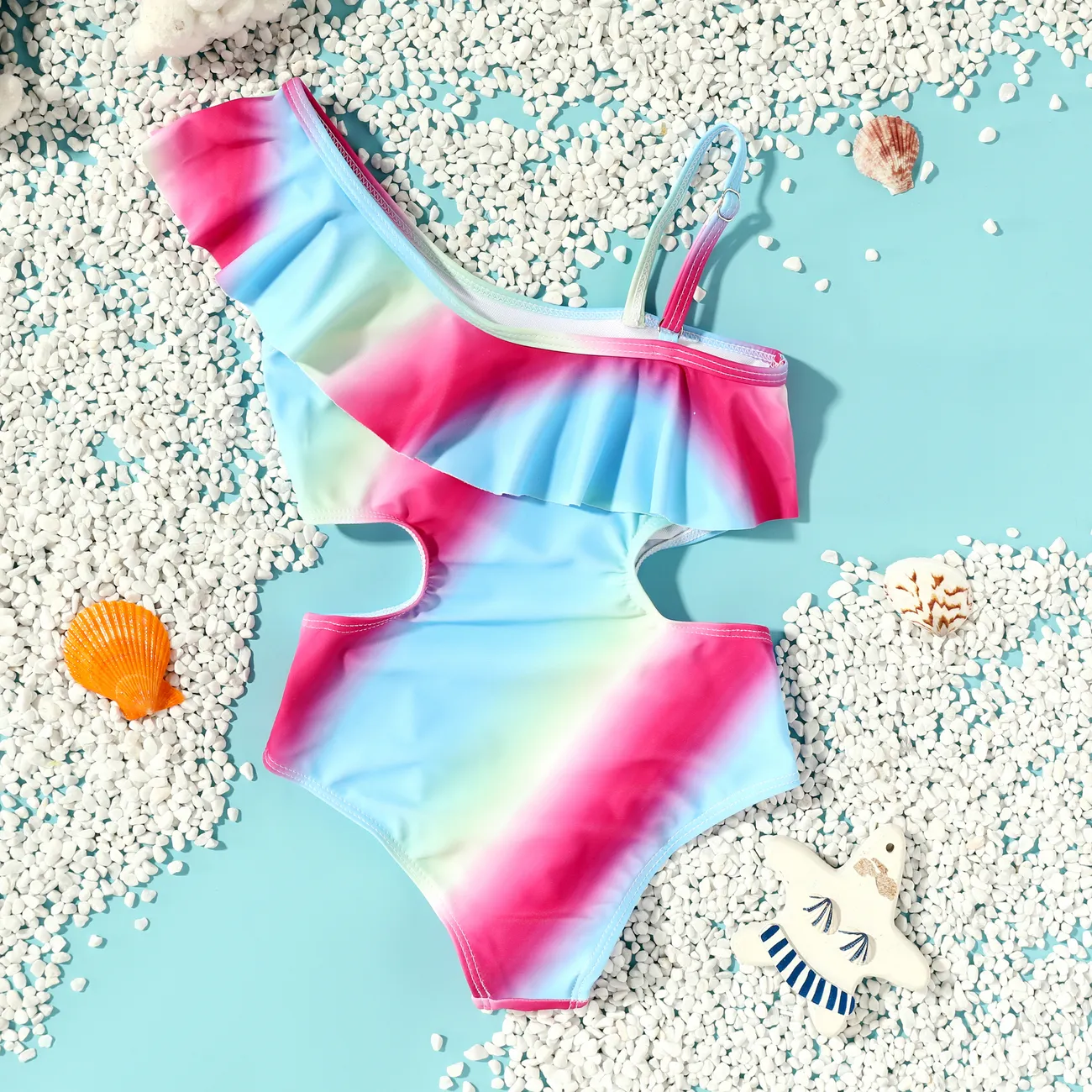 Kinder Mädchen Rüschenrand Allmähliche Veränderung Badeanzüge Mehrfarbig big image 1