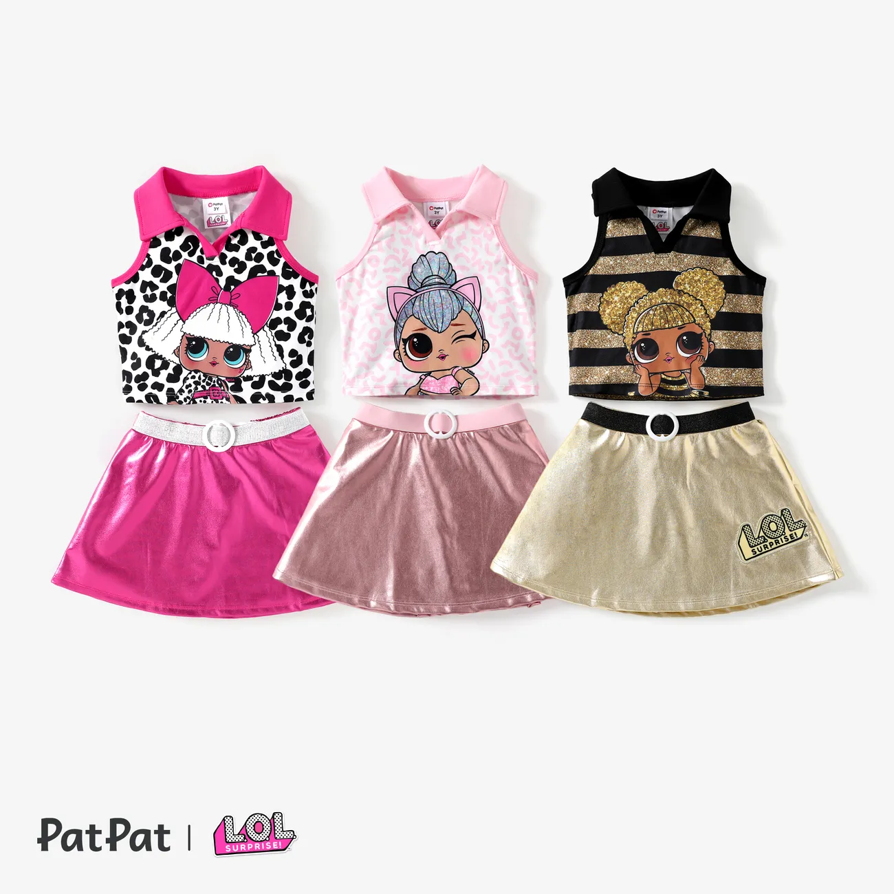 L.O.L. SURPRISE! Toddler/Kids Girls 2pcs Character Print Collared Tank Top with Metallic Fabric Skirt Set Pink big image 1