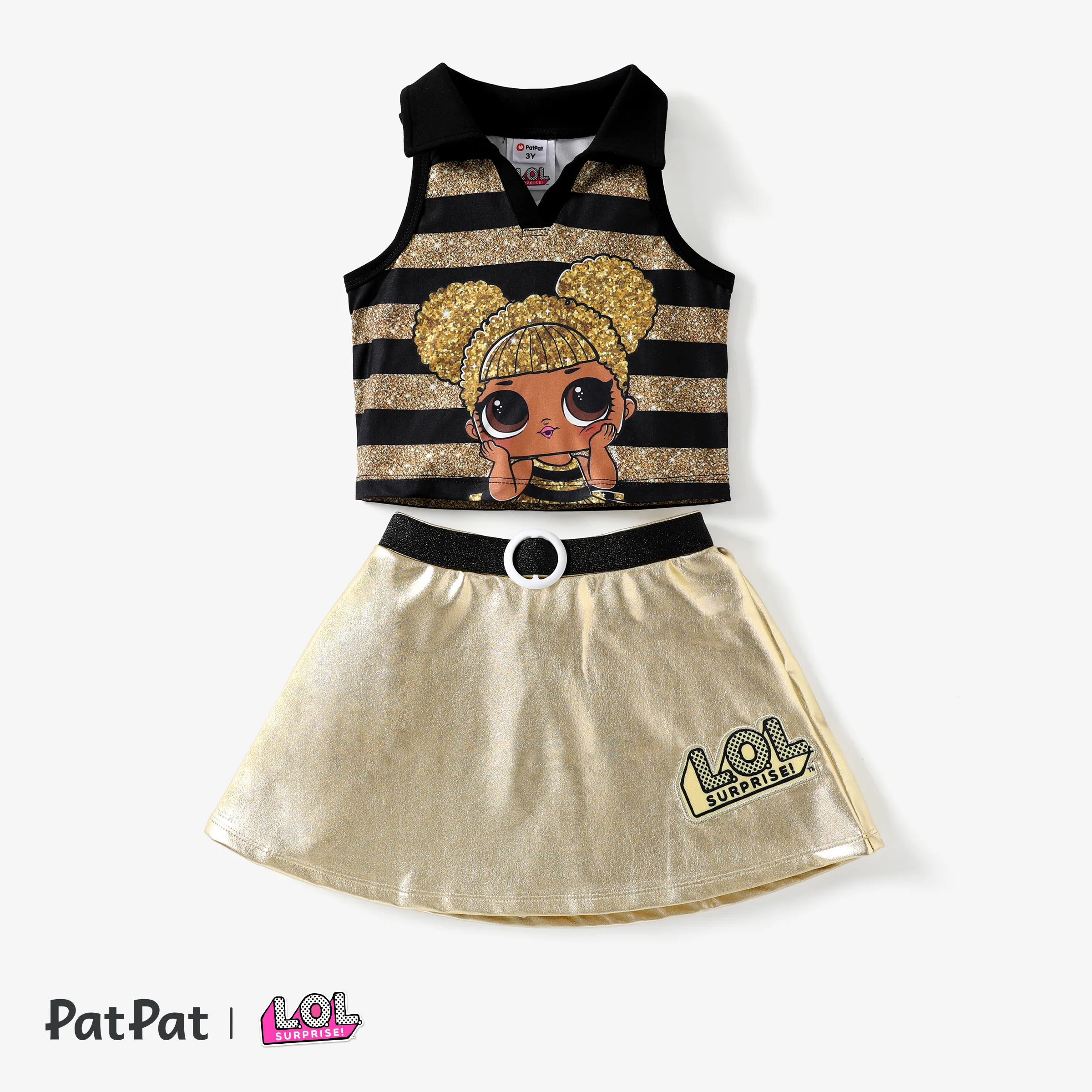 L.O.L. SURPRISE! Toddler/Kids Girls 2pcs Character Print Collared Tank Top with Metallic Fabric Skir