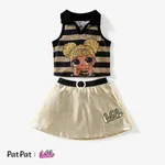 L.O.L. SURPRISE! Toddler/Kids Girls 2pcs Character Print Collared Tank Top with Metallic Fabric Skirt Set Black