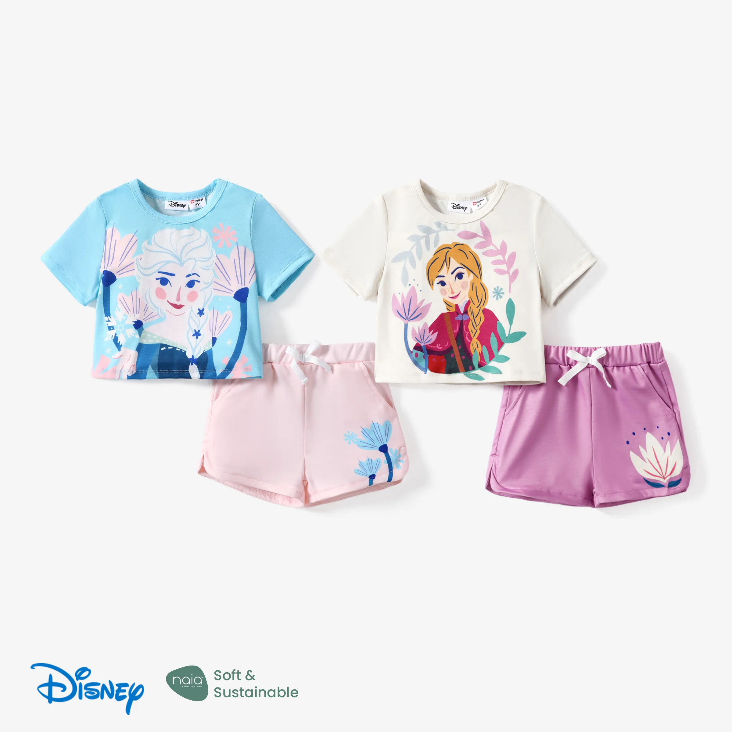 

Disney Frozen Toddler Girls Elsa/Anna 1pc Naia™ Character Floral Print Tee with Shorts Sporty Set