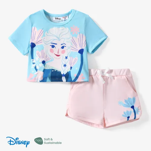 Disney Frozen Toddler Girls Elsa/Anna 1pc Naia™ Character Camiseta Estampada Floral con Shorts Conjunto Deportivo