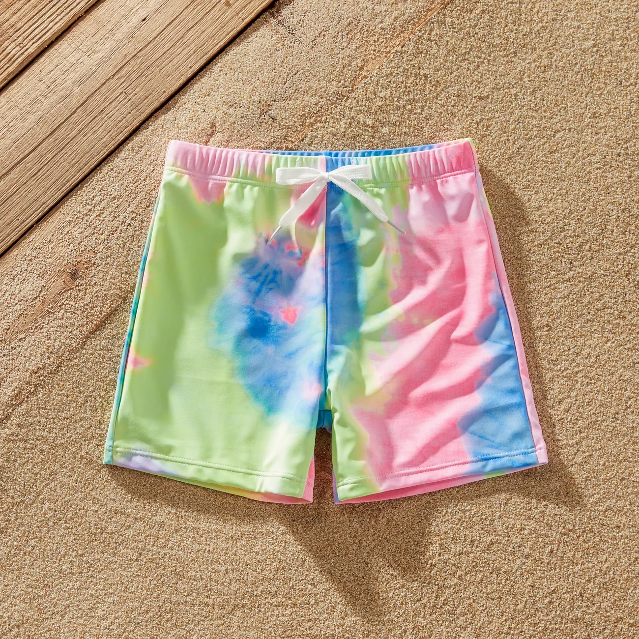 Family Matching Tie Dye V Neck Self-tie Hollow Out Spaghetti Strap One-Piece Swimsuit and Swim Trunks Shorts Multi-color big image 1