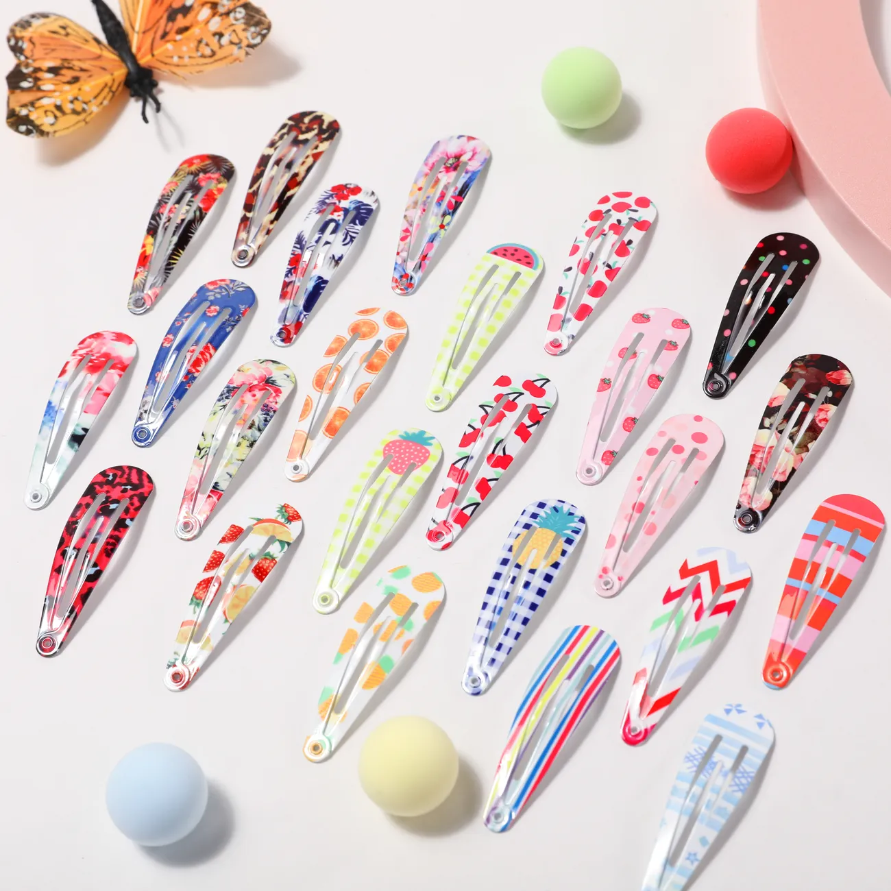 Paquete de 8 accesorios para el cabello con estampado de dulces dulces para niños pequeños / niños con estilos de patrones aleatorios Rosado big image 1