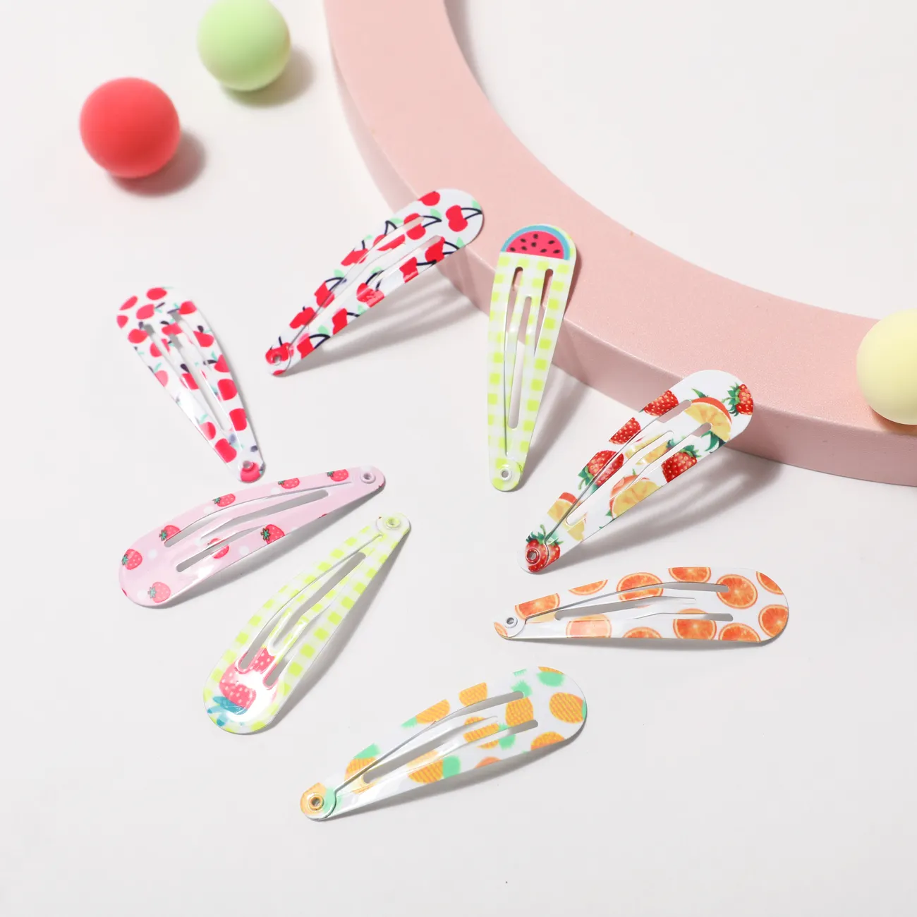 Paquete de 8 accesorios para el cabello con estampado de dulces dulces para niños pequeños / niños con estilos de patrones aleatorios Rosado big image 1