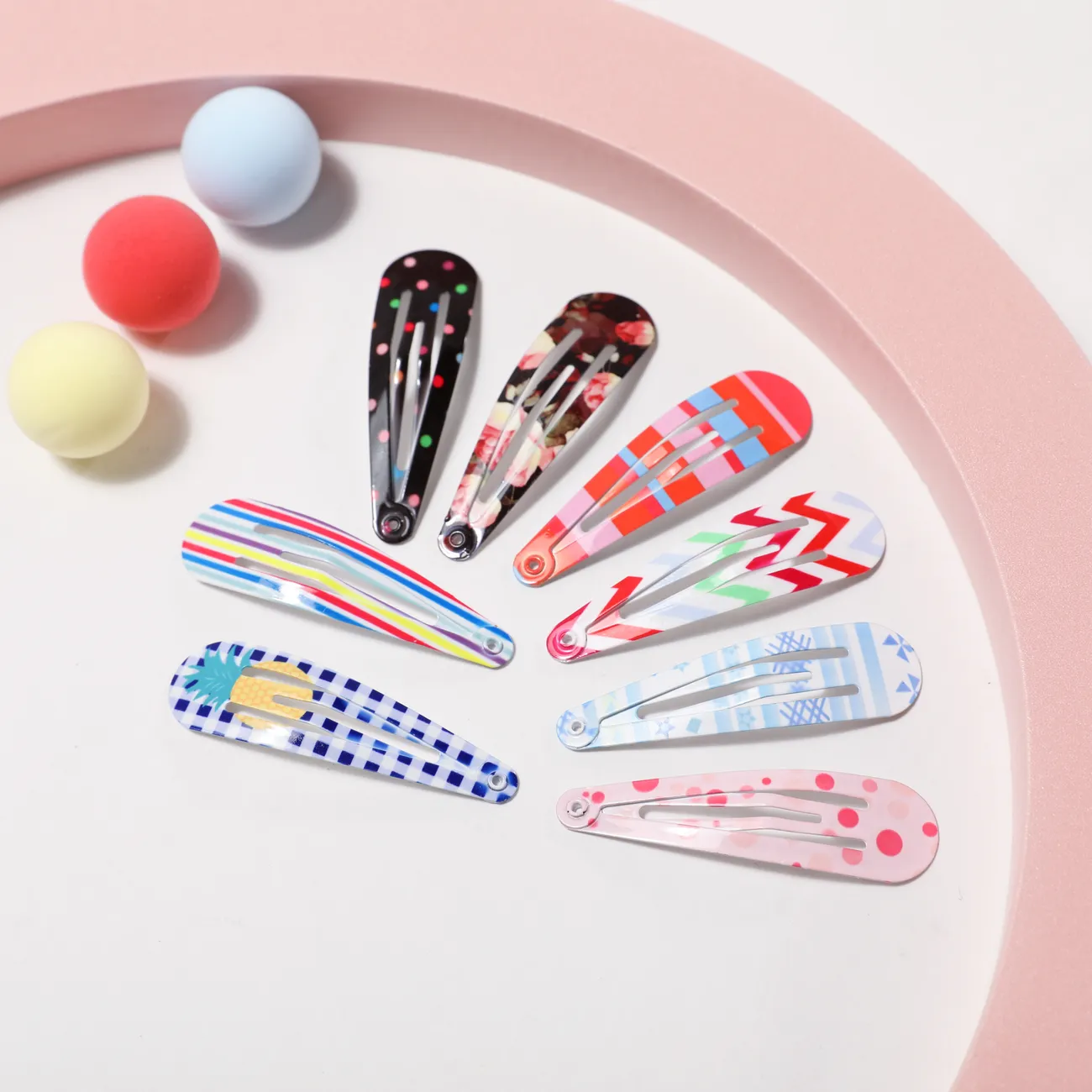Paquete de 8 accesorios para el cabello con estampado de dulces dulces para niños pequeños / niños con estilos de patrones aleatorios Negro big image 1