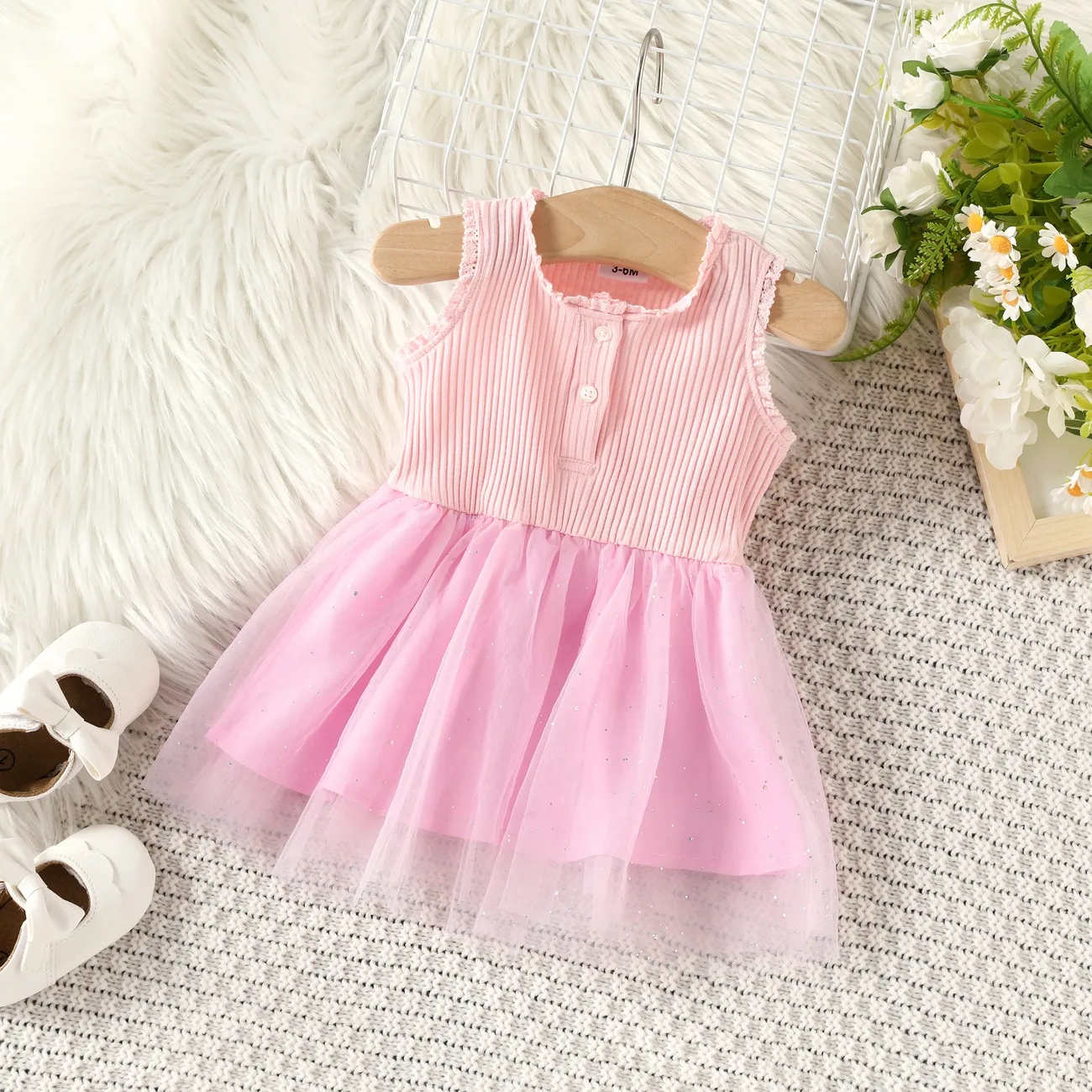 Sweet Girl Dress Set Multi-layered Cotton Chinlon Pink big image 1
