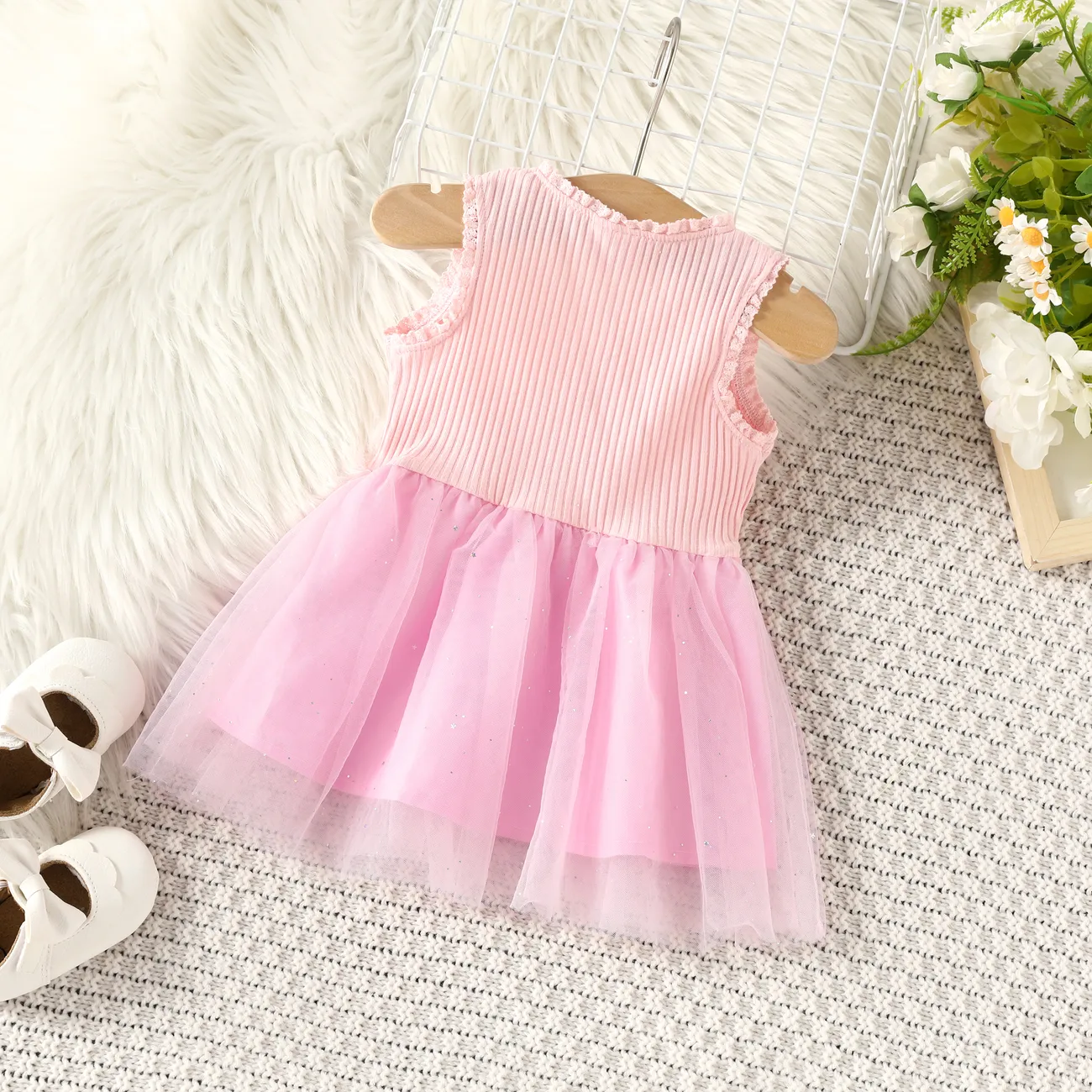 Sweet Girl Dress Set Multi-layered Cotton Chinlon Pink big image 1