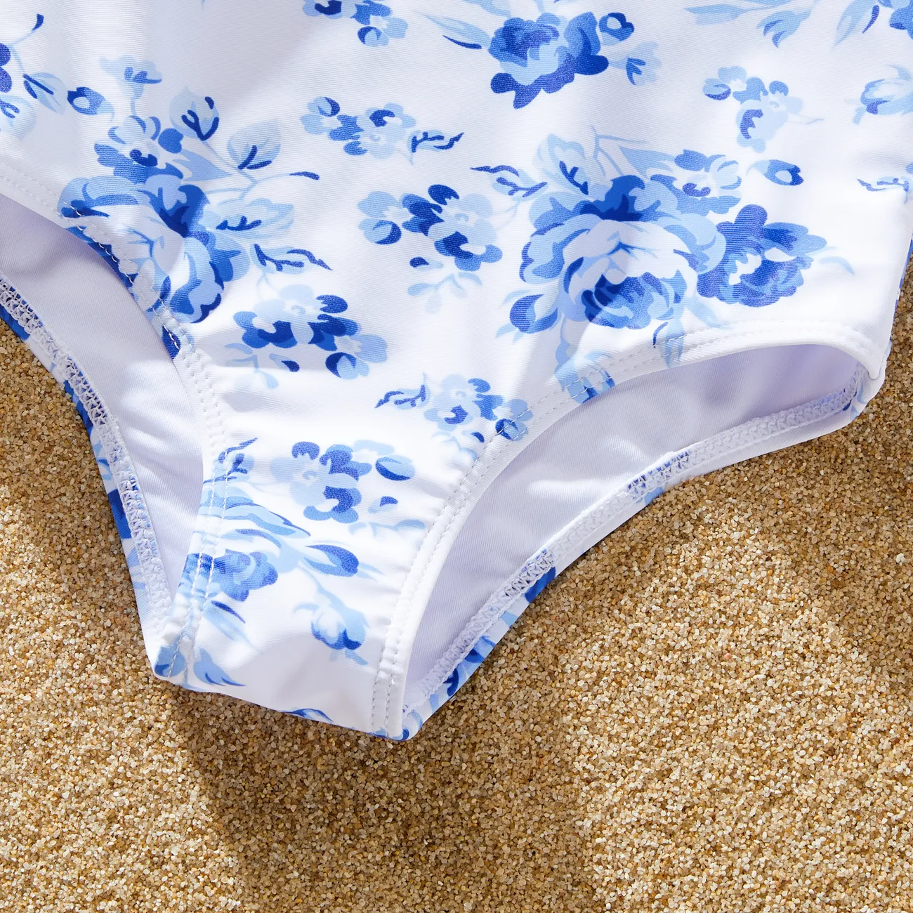 Family Matching Color Block Drawstring Swim Trunks or Floral Ruched One-Piece Swimsuit Blue big image 1