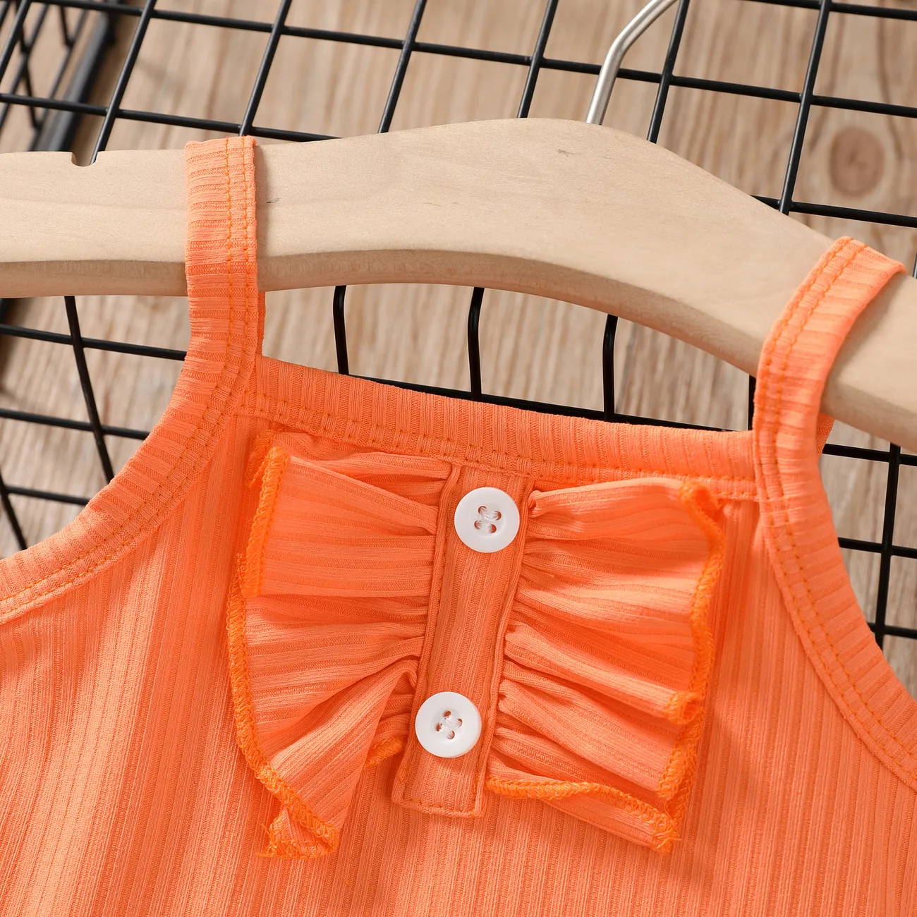 2件 嬰兒 女 荷葉邊 熱帶植物花卉 波西米亞 背心 嬰兒套裝 橘子 big image 1
