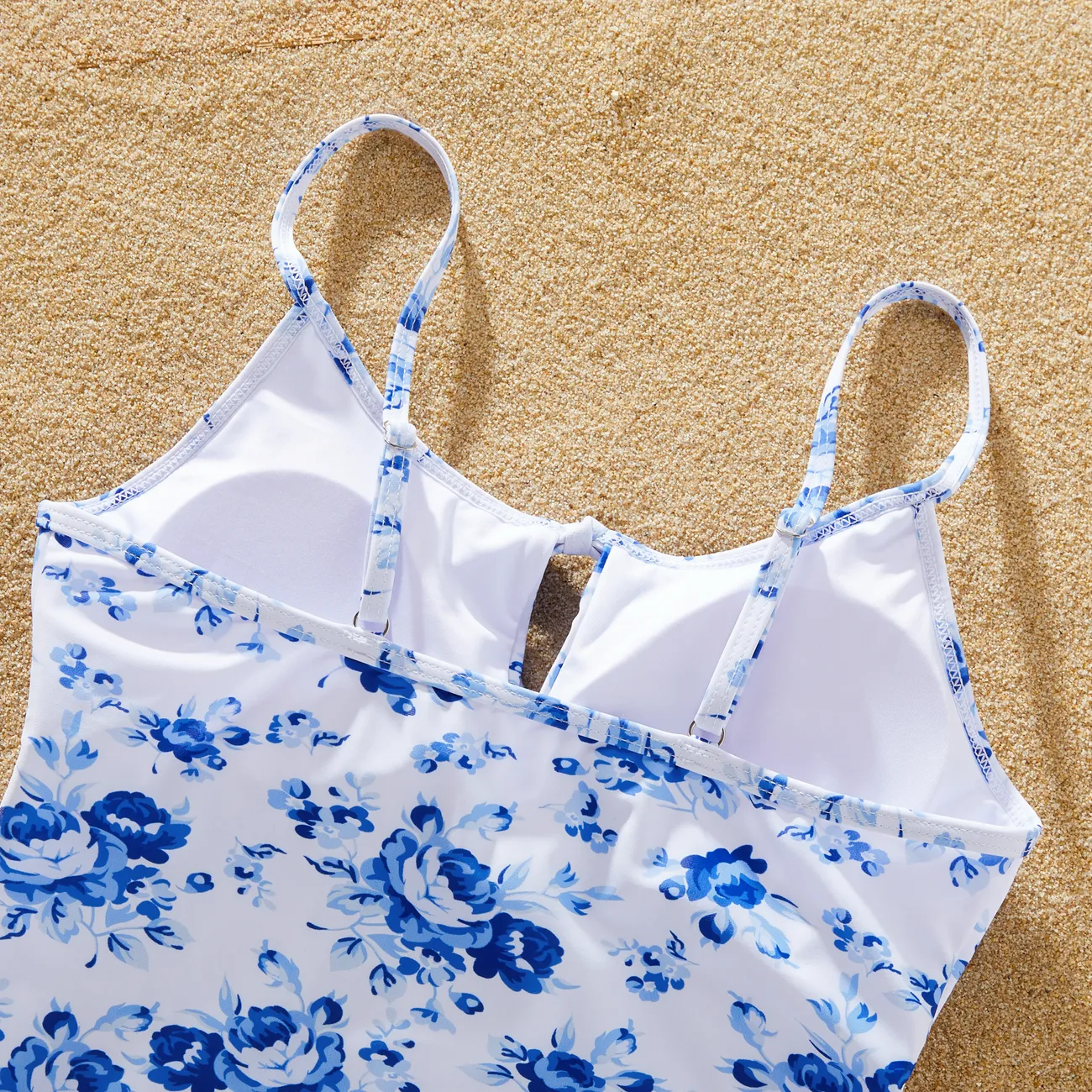 Family Matching Color Block Drawstring Swim Trunks or Floral Ruched One-Piece Swimsuit Blue big image 1