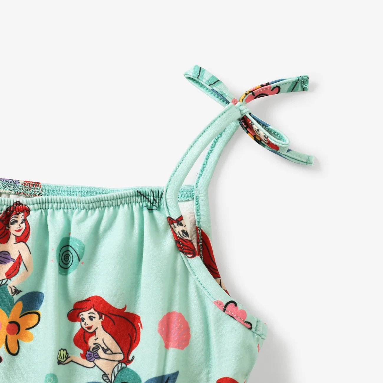 Disney Princess Moana/Ariel/Rapunzel 1pc Toddler Girls Naia™ Character Floral Print Spaghetti Strap Romper Green big image 1