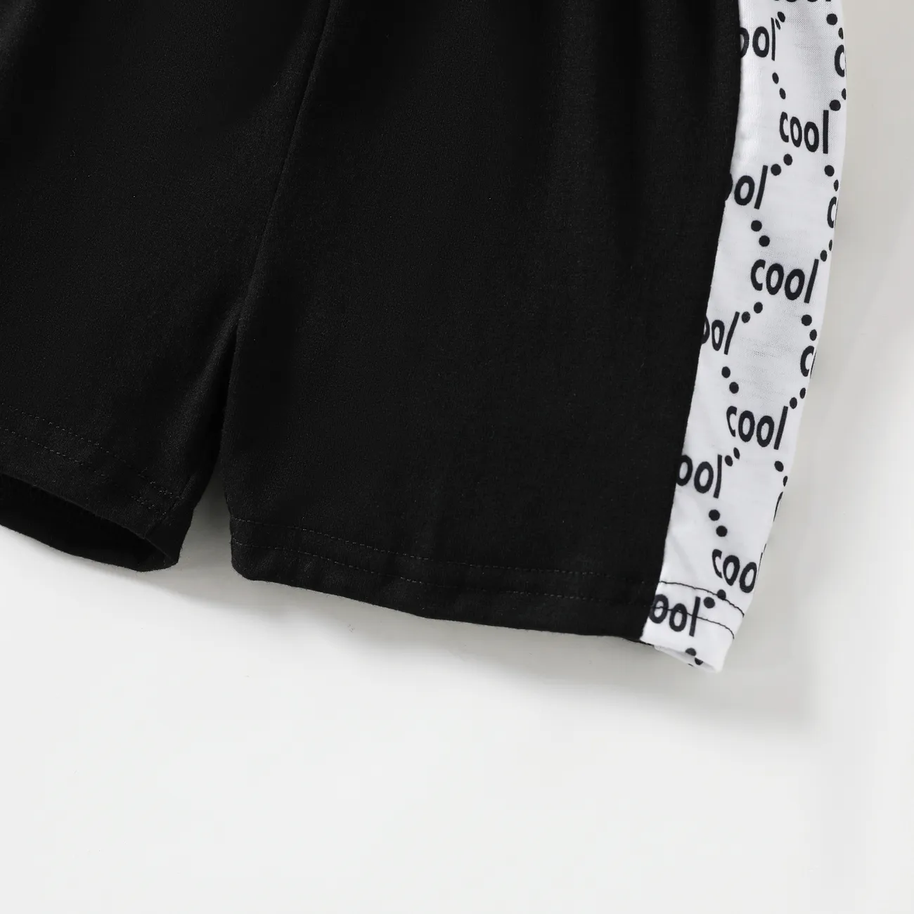 Boy's Short Sleeve Shirt and Black Shorts Set, Avant-garde Style with Shirt Collar, 2pcs Black big image 1